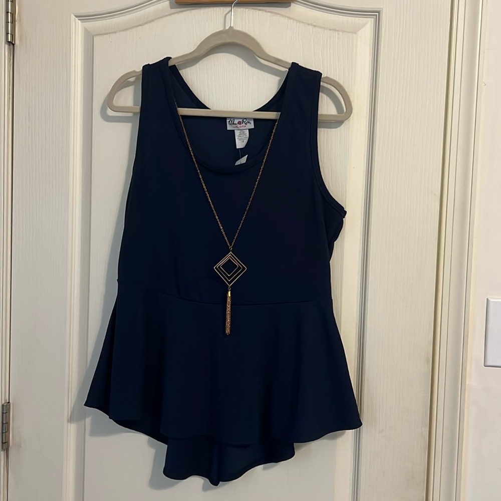 Urban Rose 1X Dark Blue Sleeveless Blouse.